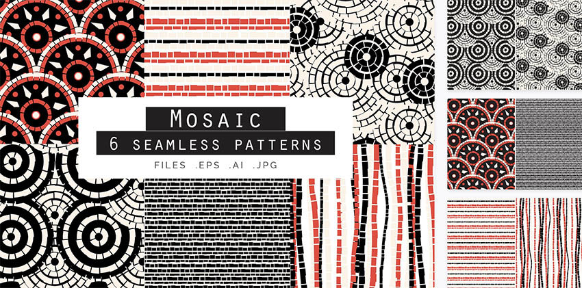 Mosaic Seamless Vector Patterns Set of 6